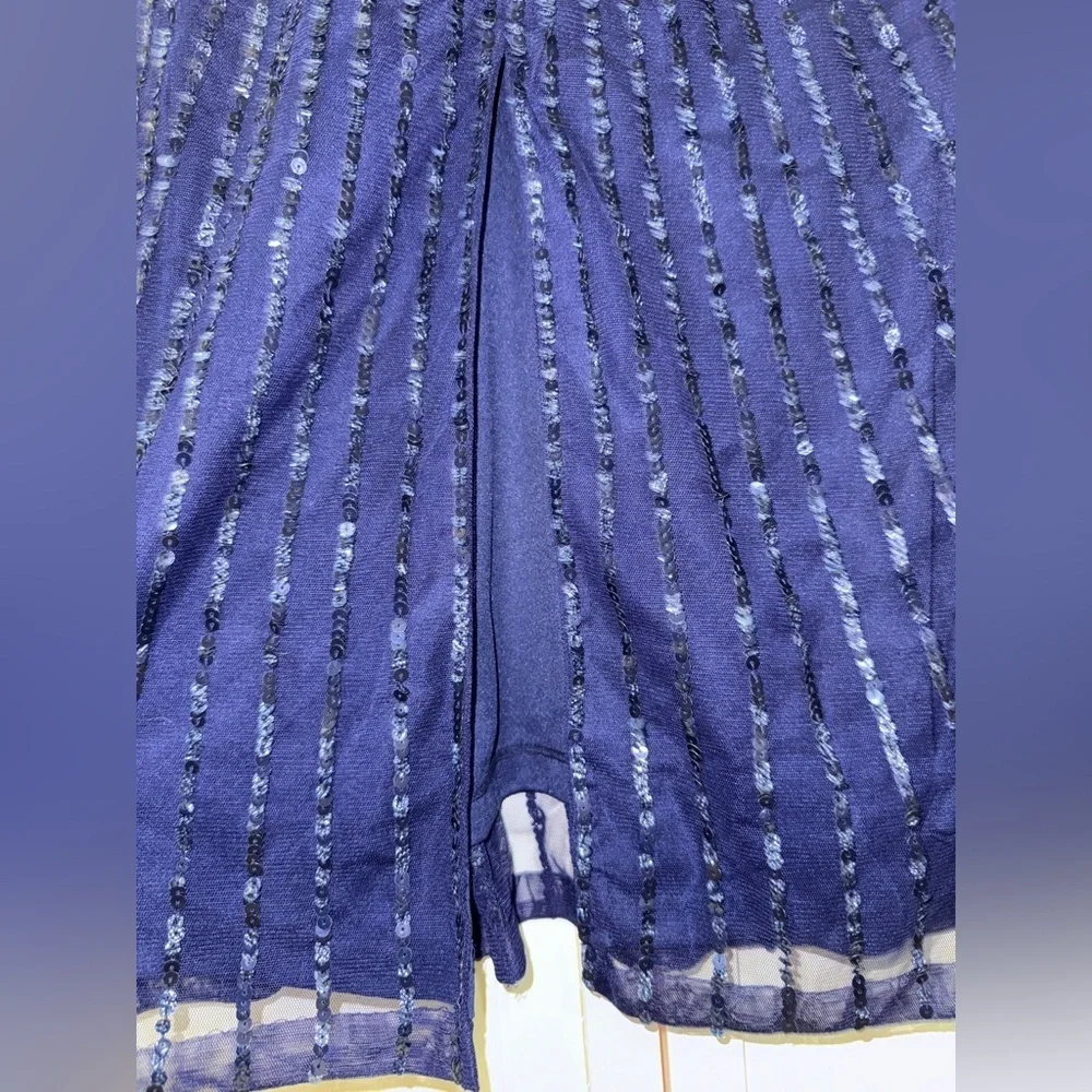 NWT|Mac Duggal Midnight Navy Sequined V-Neck Short Puff Sleeve Midi Dress Size 8 - Picture 7 of 9